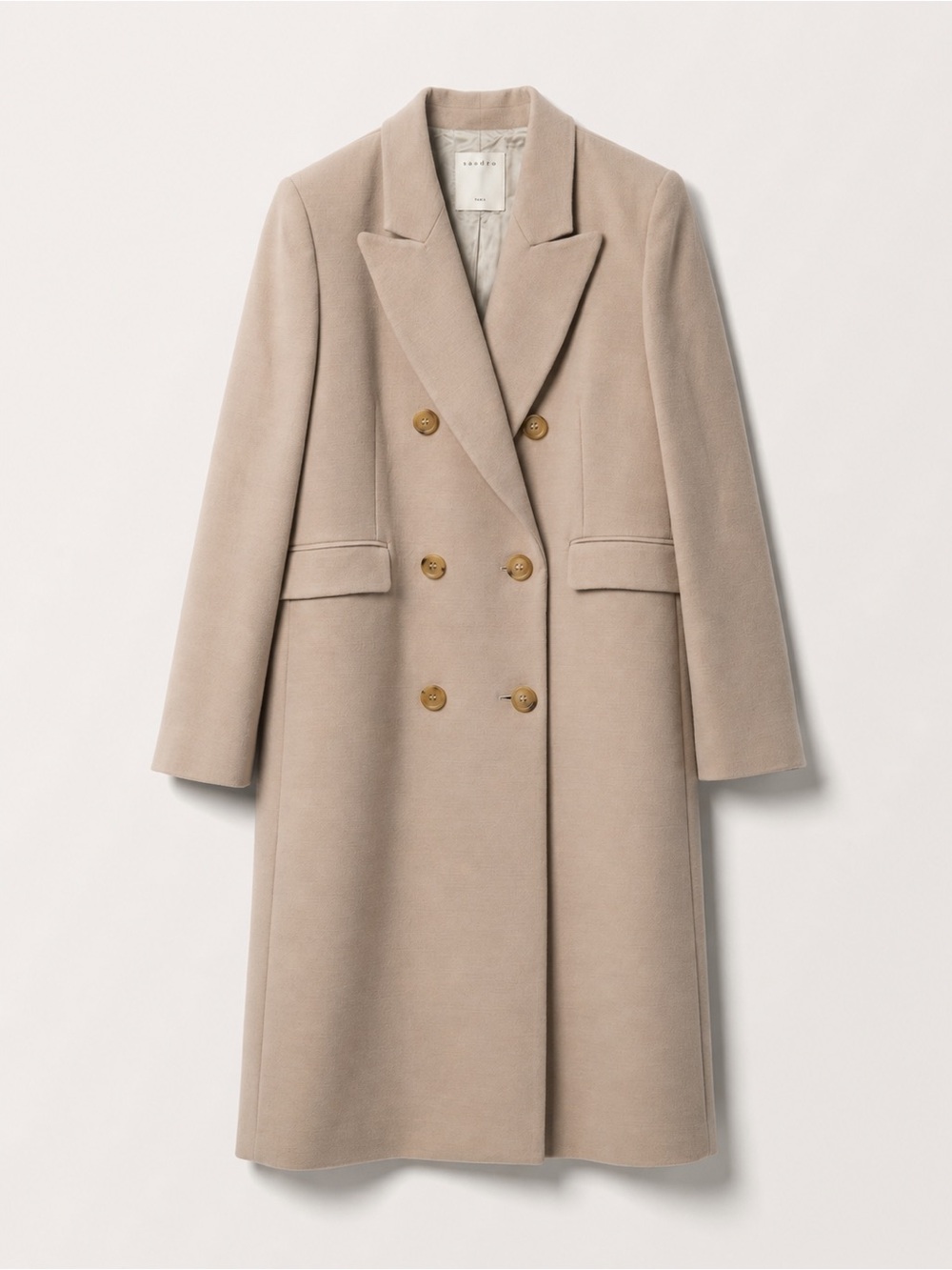 NWT Sandro Tan Beige Nude Classic Double-Breasted Camel Coat Women M Medium 40 - Picture 2 of 5